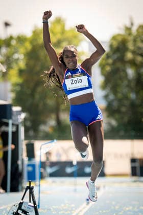 MANNHEIM, GERMANY - JUNE 13, 2026 : Solveig Zola (FRA France) competing in the women’s triple jump during the Juniorengala 2026 at Michael-Hoffmann-Stadion on June 13, 2026 in Mannheim, Germany. Baden-Wuerttemberg Germany Copyright: xAxelxKohringx