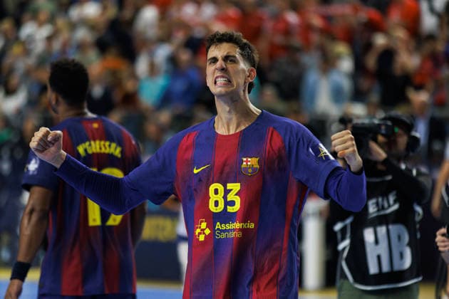 Ian BARRUFET FC Barcelona, Barca Barca, 83) Jubel, Freude, Leidenschaft, Erfolg, Emotion, Begeisterung, positive Emotionen GER, Aalborg Handbold vs. FC Barcelona, Handball, TruckScout24 EHF FINAL4 2026, Halbfinale, Spielzeit 2025 2026, 13.06.2026, GER, Aalborg Handbold vs. FC Barcelona, Handball, TruckScout24 EHF FINAL4 2026, Halbfinale, Spielzeit 2025 2026, 13.06.2026, Koeln