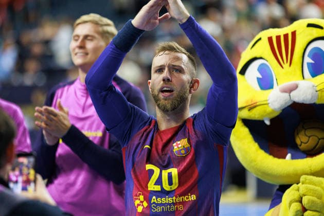 Aleix GOMEZ FC Barcelona, Barca Barca, 20) Jubel, Freude, Leidenschaft, Erfolg, Emotion, Begeisterung, positive Emotionen GER, Aalborg Handbold vs. FC Barcelona, Handball, TruckScout24 EHF FINAL4 2026, Halbfinale, Spielzeit 2025 2026, 13.06.2026, GER, Aalborg Handbold vs. FC Barcelona, Handball, TruckScout24 EHF FINAL4 2026, Halbfinale, Spielzeit 2025 2026, 13.06.2026, Koeln