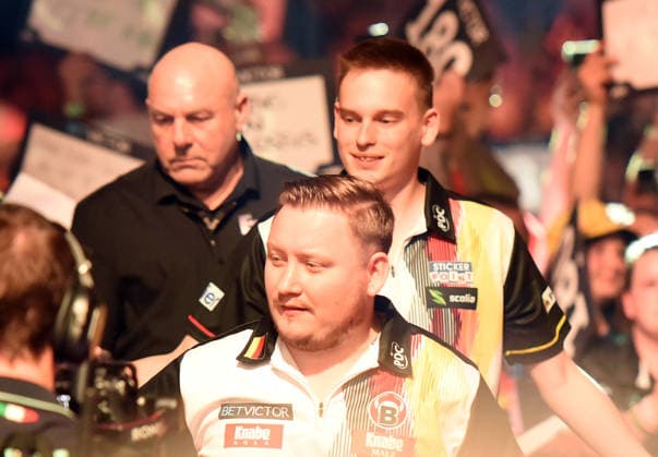 13.06.2026, xhbx, Dart World Cup of Darts 2026, v.l. Martin Schindler (Deutschland), Ricardo Pietreczko (Deutschland) (DFL DFB REGULATIONS PROHIBIT ANY USE OF PHOTOGRAPHS as IMAGE SEQUENCES and or QUASI-VIDEO) Frankfurt