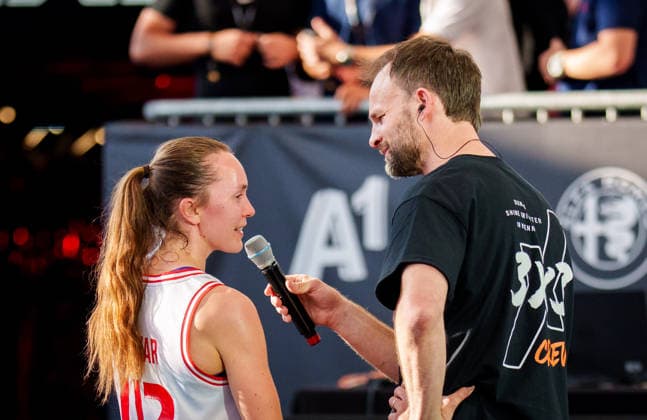 BASKETBALL - FIBA 3x3 World Tour VIENNA,AUSTRIA,13.JUN.26 - BASKETBALL - FIBA 3x3 World Tour. Image shows Sigrid Koizar (AUT) during an interview.  GEPAxpictures xEdgarxEisner