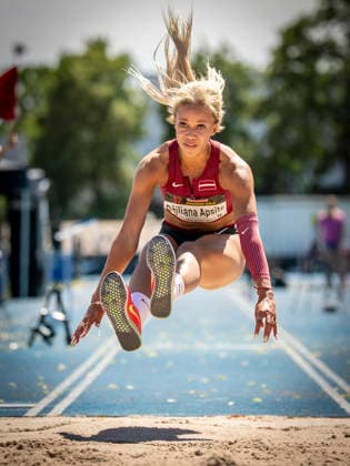 MANNHEIM, GERMANY - JUNE 13, 2026 : Apsite Brenda Dziliana (LAT Latvia) competing in the women’s triple jump during the Juniorengala 2026 at Michael-Hoffmann-Stadion on June 13, 2026 in Mannheim, Germany. Baden-Wuerttemberg Germany Copyright: xAxelxKohringx