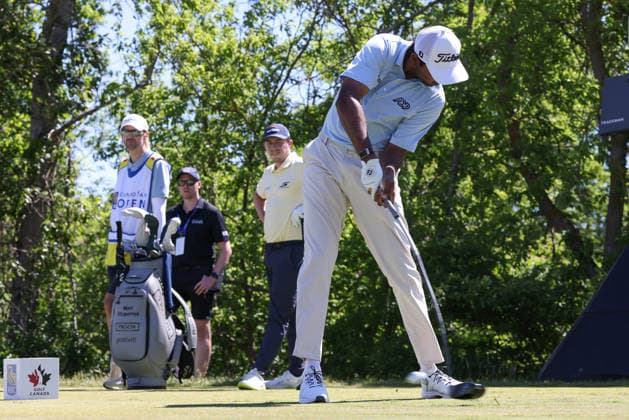June 13, 2026: Sudarshan Yellamaraju of Canada tees off at the third hole during the RBC Canadian Open held at TPC Toronto at Osprey Valley in Caledon Ontario, Canada. CSM PGA, Golf Herren 2026: RBC Canadian Open Jun 13  - ZUMAc04_ 20260613_zma_c04_092 Copyright: xDanielxLeax