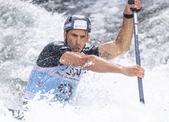 Matej Benus (SVK), Einer Canadier, C1, Männer; ICF Kanu Slalom Weltcup 2026 Eiskanal Augsburg