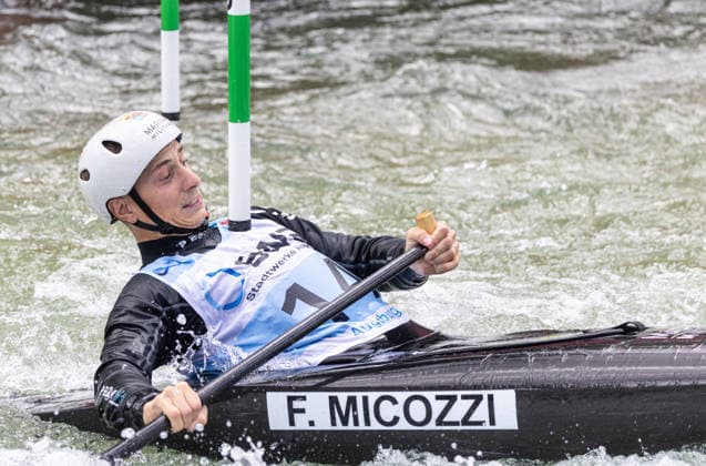 Flavio Micozzi (ITA), Einer Canadier, C1, Männer; ICF Kanu Slalom Weltcup 2026 Eiskanal Augsburg
