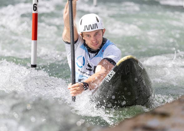 Kacper Sztuba (PoL), Einer Canadier, C1, Männer; ICF Kanu Slalom Weltcup 2026 Eiskanal Augsburg