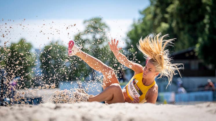 MANNHEIM, GERMANY - JUNE 13, 2026 : Malm Ella Alvelin (SWE Sweden) competing in the women’s triple jump during the Juniorengala 2026 at Michael-Hoffmann-Stadion on June 13, 2026 in Mannheim, Germany. Baden-Wuerttemberg Germany Copyright: xAxelxKohringx