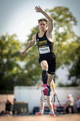 MANNHEIM, GERMANY - JUNE 13, 2026 : Benedikt Maurer (GER LG Stadtwerke Muenchen) competing in the men’s U20 triple jump during the Juniorengala 2026 at Michael-Hoffmann-Stadion on June 13, 2026 in Mannheim, Germany. Baden-Wuerttemberg Germany Copyright: xAxelxKohringx