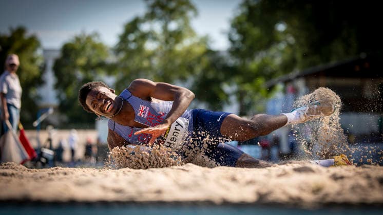 MANNHEIM, GERMANY - JUNE 13, 2026 : Harley Henry (GBR Great Britain & N.I.) competing in the men’s U20 triple jump during the Juniorengala 2026 at Michael-Hoffmann-Stadion on June 13, 2026 in Mannheim, Germany. Baden-Wuerttemberg Germany Copyright: xAxelxKohringx