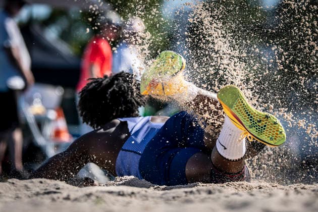 MANNHEIM, GERMANY - JUNE 13, 2026 : Tito Odunaike (GBR Great Britain & N.I.) competing in the men’s U20 triple jump during the Juniorengala 2026 at Michael-Hoffmann-Stadion on June 13, 2026 in Mannheim, Germany. Baden-Wuerttemberg Germany Copyright: xAxelxKohringx