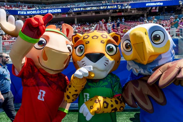 SANTA CLARA, CA - JUNE 13: The mascots of Canada, Mexico and USA pose before the FIFA World Cup, WM, Weltmeisterschaft, Fussball 2026 Group B match between Qatar and Switzerland on June 13, 2026 at the San Francisco Bay Area Stadium in Santa Clara, CA. (Photo by Bob Kupbens Icon Sportswire) SOCCER: JUN 13 FIFA World Cup 26 Group B - Qatar vs Switzerland EDITORIAL USE ONLY Icon260613005