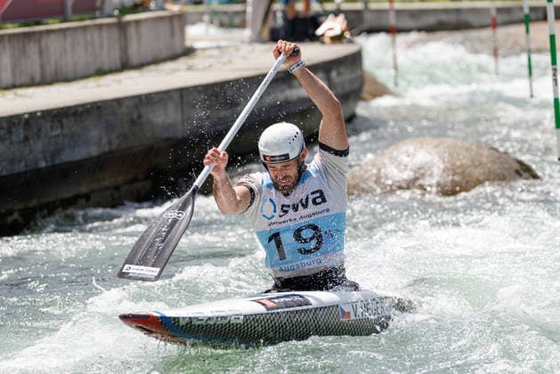 Vojtech Heger (CZE) bei ICF CANOE SLALOM WORLD CUP, Kanusport, Männer, Canadier, 2026, am 13.06.2026 in Augsburg, Eiskanal. Bayern Deutschland