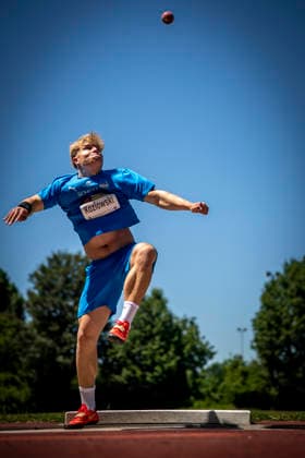 MANNHEIM, GERMANY - JUNE 13, 2026 : Ksenija Kozlova (LAT Latvia) competing in the men’s U20 shot put during the Juniorengala 2026 at Michael-Hoffmann-Stadion on June 13, 2026 in Mannheim, Germany. Baden-Wuerttemberg Germany Copyright: xAxelxKohringx