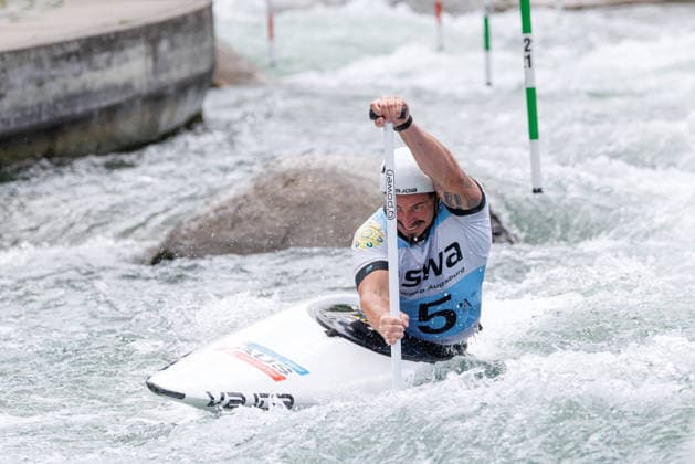 Tristan Carter (AUS) bei ICF CANOE SLALOM WORLD CUP, Kanusport, Männer, Canadier, 2026, am 13.06.2026 in Augsburg, Eiskanal. Bayern Deutschland