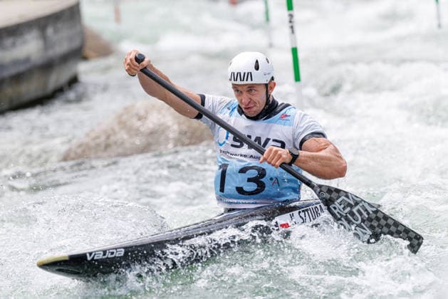 Kacper Sztuba (POL) bei ICF CANOE SLALOM WORLD CUP, Kanusport, Männer, Canadier, 2026, am 13.06.2026 in Augsburg, Eiskanal. Bayern Deutschland