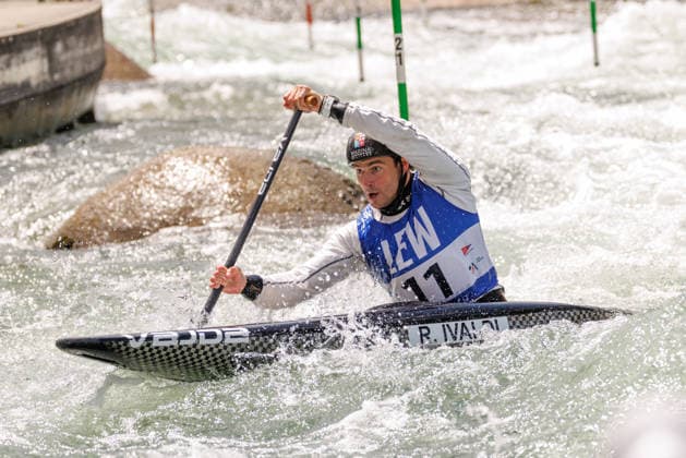 Raffaello Ivaldi (ITA) bei ICF CANOE SLALOM WORLD CUP, Kanusport, Männer, Canadier, 2026, am 13.06.2026 in Augsburg, Eiskanal. Bayern Deutschland
