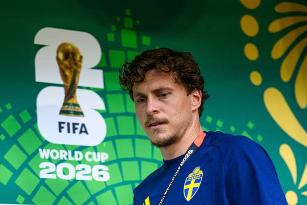 260613 Victor Nilsson Lindelöf of the Swedish national football team at a press conference, PK, Pressekonferenz during day 3 of the FIFA World Cup, WM, Weltmeisterschaft, Fussball 2026 on June 13, 2026 in Monterrey. Photo: Joel Marklund BILDBYRAN kod JM PA1231 fotboll football soccer fotball vm fotbolls-vm fotball-vm fotbolls-vm 2026 fifa world cup 2026 presskonferens press conference sverige sweden sverige a day 3 bbeng