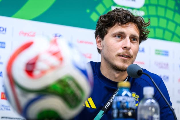 260613 of the Swedish national football team at a press conference, PK, Pressekonferenz during day 3 of the FIFA World Cup, WM, Weltmeisterschaft, Fussball 2026 on June 13, 2026 in Monterrey. Photo: Joel Marklund BILDBYRAN kod JM PA1231 fotboll football soccer fotball vm fotbolls-vm fotball-vm fotbolls-vm 2026 fifa world cup 2026 presskonferens press conference sverige sweden sverige a day 3 bbeng