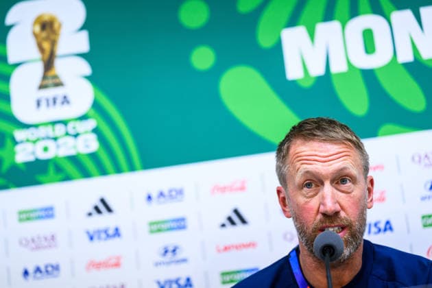 260613 Head coach Graham Potter of the Swedish national football team at a press conference, PK, Pressekonferenz during day 3 of the FIFA World Cup, WM, Weltmeisterschaft, Fussball 2026 on June 13, 2026 in Monterrey. Photo: Joel Marklund BILDBYRAN kod JM PA1231 fotboll football soccer fotball vm fotbolls-vm fotball-vm fotbolls-vm 2026 fifa world cup 2026 presskonferens press conference sverige sweden sverige a day 3 bbeng