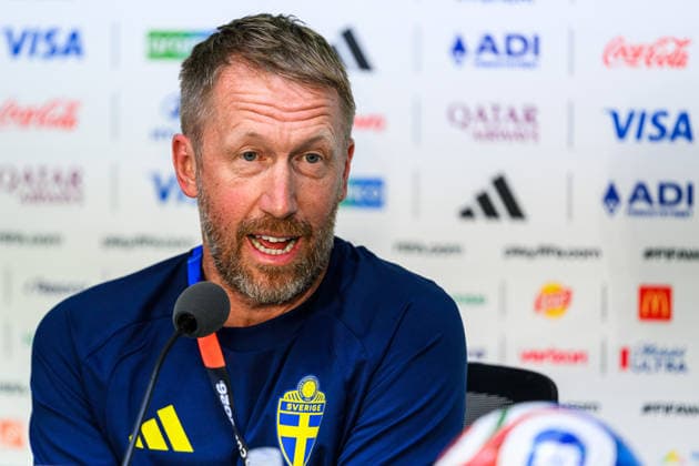 260613 Head coach Graham Potter of the Swedish national football team at a press conference, PK, Pressekonferenz during day 3 of the FIFA World Cup, WM, Weltmeisterschaft, Fussball 2026 on June 13, 2026 in Monterrey. Photo: Joel Marklund BILDBYRAN kod JM PA1231 fotboll football soccer fotball vm fotbolls-vm fotball-vm fotbolls-vm 2026 fifa world cup 2026 presskonferens press conference sverige sweden sverige a day 3 bbeng