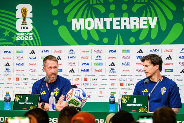260613 Head coach Graham Potter and Victor Nilsson Lindelöf of the Swedish national football team at a press conference, PK, Pressekonferenz during day 3 of the FIFA World Cup, WM, Weltmeisterschaft, Fussball 2026 on June 13, 2026 in Monterrey. Photo: Petter Arvidson BILDBYRAN kod PA PA1231 fotboll football soccer fotball vm fotbolls-vm fotball-vm fotbolls-vm 2026 fifa world cup 2026 presskonferens press conference sverige sweden sverige a day 3 bbeng