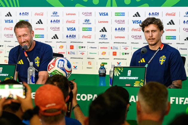 260613 of the Swedish national football team at a press conference, PK, Pressekonferenz during day 3 of the FIFA World Cup, WM, Weltmeisterschaft, Fussball 2026 on June 13, 2026 in Monterrey. Photo: Petter Arvidson BILDBYRAN kod PA PA1231 fotboll football soccer fotball vm fotbolls-vm fotball-vm fotbolls-vm 2026 fifa world cup 2026 presskonferens press conference sverige sweden sverige a day 3 bbeng