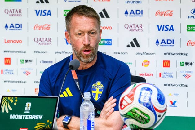 260613 Head coach Graham Potter of the Swedish national football team at a press conference, PK, Pressekonferenz during day 3 of the FIFA World Cup, WM, Weltmeisterschaft, Fussball 2026 on June 13, 2026 in Monterrey. Photo: Joel Marklund BILDBYRAN kod JM PA1231 fotboll football soccer fotball vm fotbolls-vm fotball-vm fotbolls-vm 2026 fifa world cup 2026 presskonferens press conference sverige sweden sverige a day 3 bbeng