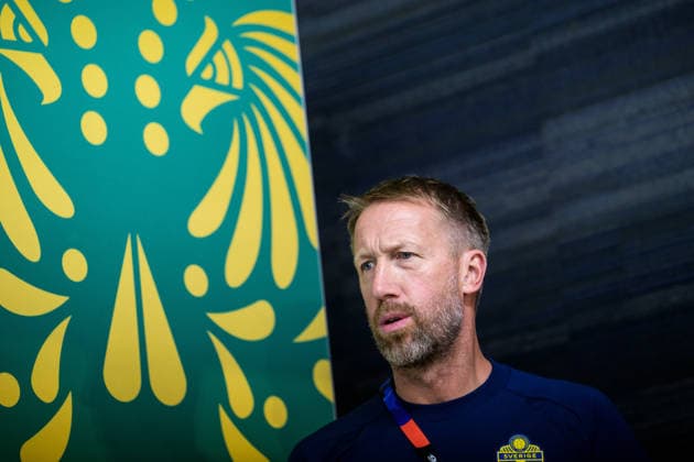 260613 Head coach Graham Potter of the Swedish national football team at a press conference, PK, Pressekonferenz during day 3 of the FIFA World Cup, WM, Weltmeisterschaft, Fussball 2026 on June 13, 2026 in Monterrey. Photo: Joel Marklund BILDBYRAN kod JM PA1231 fotboll football soccer fotball vm fotbolls-vm fotball-vm fotbolls-vm 2026 fifa world cup 2026 presskonferens press conference sverige sweden sverige a day 3 bbeng
