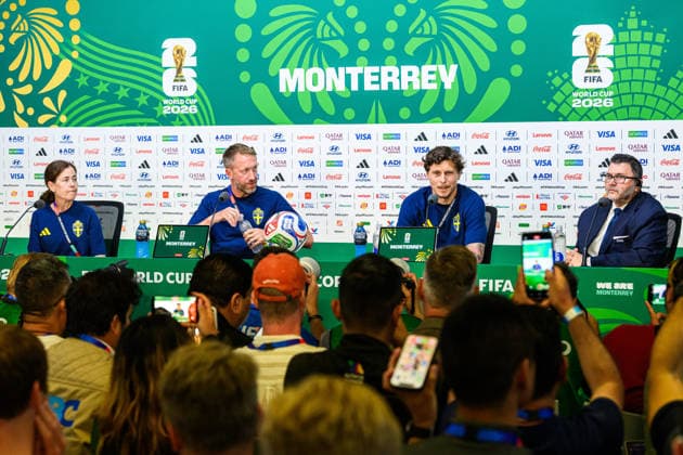 260613 Head coach Graham Potter and Victor Nilsson Lindelöf of the Swedish national football team at a press conference, PK, Pressekonferenz during day 3 of the FIFA World Cup, WM, Weltmeisterschaft, Fussball 2026 on June 13, 2026 in Monterrey. Photo: Petter Arvidson BILDBYRAN kod PA PA1231 fotboll football soccer fotball vm fotbolls-vm fotball-vm fotbolls-vm 2026 fifa world cup 2026 presskonferens press conference sverige sweden sverige a day 3 bbeng