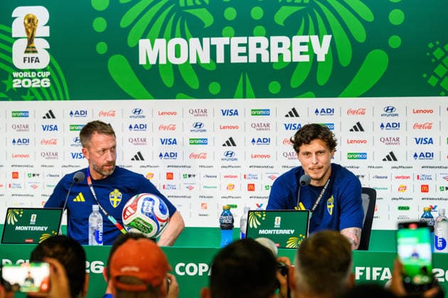 260613 Head coach Graham Potter and Victor Nilsson Lindelöf of the Swedish national football team at a press conference, PK, Pressekonferenz during day 3 of the FIFA World Cup, WM, Weltmeisterschaft, Fussball 2026 on June 13, 2026 in Monterrey. Photo: Petter Arvidson BILDBYRAN kod PA PA1231 fotboll football soccer fotball vm fotbolls-vm fotball-vm fotbolls-vm 2026 fifa world cup 2026 presskonferens press conference sverige sweden sverige a day 3 bbeng