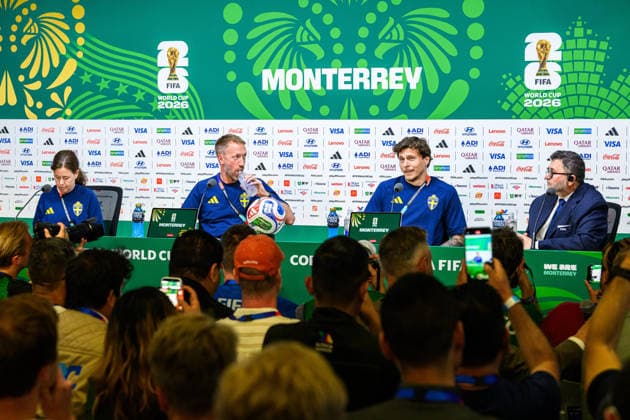 260613 Head coach Graham Potter and Victor Nilsson Lindelöf of the Swedish national football team at a press conference, PK, Pressekonferenz during day 3 of the FIFA World Cup, WM, Weltmeisterschaft, Fussball 2026 on June 13, 2026 in Monterrey. Photo: Petter Arvidson BILDBYRAN kod PA PA1231 fotboll football soccer fotball vm fotbolls-vm fotball-vm fotbolls-vm 2026 fifa world cup 2026 presskonferens press conference sverige sweden sverige a day 3 bbeng