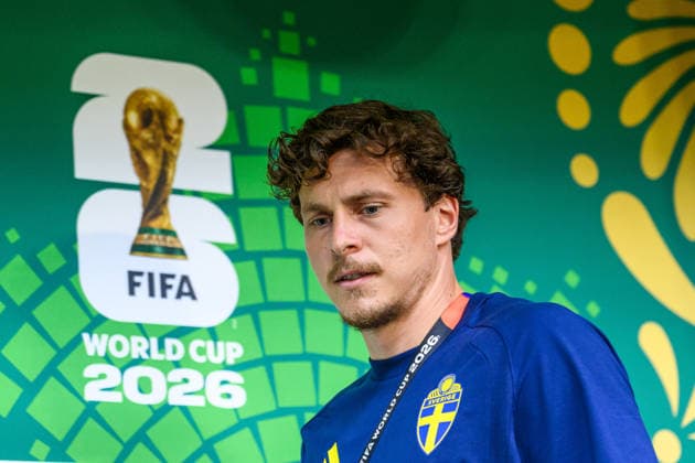260613 Victor Nilsson Lindelöf of the Swedish national football team at a press conference, PK, Pressekonferenz during day 3 of the FIFA World Cup, WM, Weltmeisterschaft, Fussball 2026 on June 13, 2026 in Monterrey. Photo: Joel Marklund BILDBYRAN kod JM PA1231 fotboll football soccer fotball vm fotbolls-vm fotball-vm fotbolls-vm 2026 fifa world cup 2026 presskonferens press conference sverige sweden sverige a day 3 bbeng