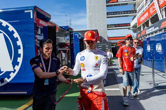 Formula 1 Aramco Gran Premio de Espana 2026 Nicolas LEROOY OVERTAKE MAXPPP - Montmeló 13 06 2027 16 LECLERC Charles (mon), Scuderia Ferrari HP, portrait at the Formula 1 Aramco Gran Premio de Espana 2026, the 7th round of the 2026 FIA Formula 1 World Championship, WM, Weltmeisterschaft at the Circuit de Barcelona-Catalunya in Montmeló, Spain, from 11 to 14 June 2026 Montmeló Circuit Barcelona-Catalunya Spain  Copyright: xOVERTAKE MAXPPPxNicolasxLEROOYx OVT202606139266 OVT202606139266