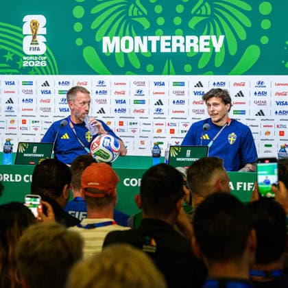 260613 of the Swedish national football team at a press conference, PK, Pressekonferenz during day 3 of the FIFA World Cup, WM, Weltmeisterschaft, Fussball 2026 on June 13, 2026 in Monterrey. Photo: Petter Arvidson BILDBYRAN kod PA PA1231 fotboll, football, soccer, fotball,vm, fotbolls-vm, fotball-vm,