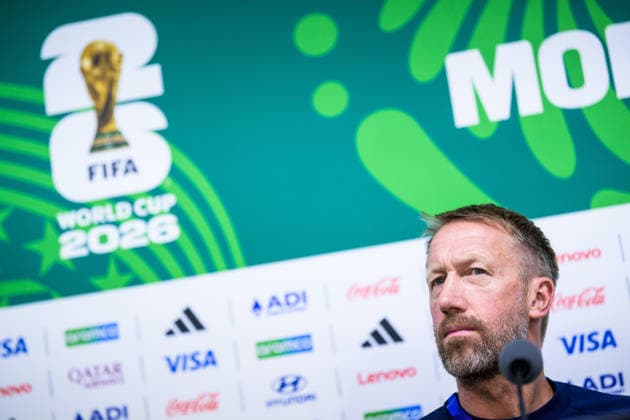 260613 Head coach Graham Potter of the Swedish national football team at a press conference, PK, Pressekonferenz during day 3 of the FIFA World Cup, WM, Weltmeisterschaft, Fussball 2026 on June 13, 2026 in Monterrey. Photo: Joel Marklund BILDBYRAN kod JM PA1231 fotboll football soccer fotball vm fotbolls-vm fotball-vm fotbolls-vm 2026 fifa world cup 2026 presskonferens press conference sverige sweden sverige a day 3 bbeng