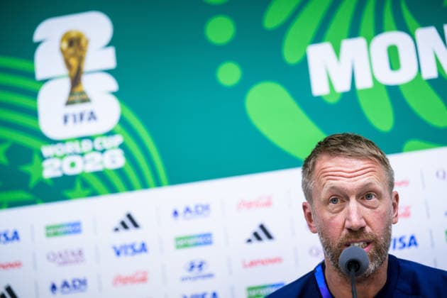 260613 Head coach Graham Potter of the Swedish national football team at a press conference, PK, Pressekonferenz during day 3 of the FIFA World Cup, WM, Weltmeisterschaft, Fussball 2026 on June 13, 2026 in Monterrey. Photo: Joel Marklund BILDBYRAN kod JM PA1231 fotboll football soccer fotball vm fotbolls-vm fotball-vm fotbolls-vm 2026 fifa world cup 2026 presskonferens press conference sverige sweden sverige a day 3 bbeng