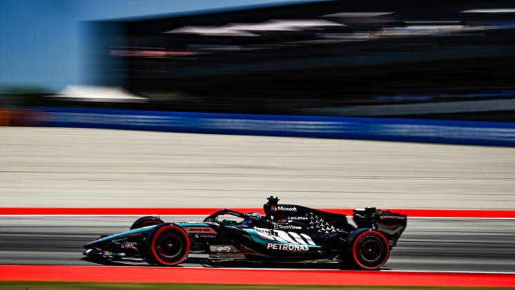 June 13, 2026, Piombino, Piombino, Italy: 63 GeorgeÃ‚ Russell Of The Team Mercedes-Amg Petronas Formula One Teamw17,In They Face The Qualifying Session , During Fia Formula One World Championship, WM, Weltmeisterschaft GP di F1 di Barcellona-Catalogna 2026 13 Jun, Barcellona Spain F1 Di Barcellona-Catalogna 2026  - ZUMAb336 20260613_zsp_b336_015 Copyright: xLucaxBarsalix