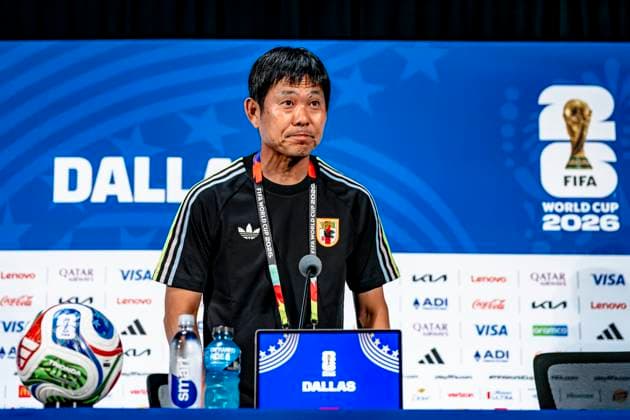 DALLAS - Japan national team, Nationalteam coach Hajime Moriyasu during the 2026 World Cup, Japan press conference, PK, Pressekonferenz and pitch check at AT&T Stadium on June 13, 2026, in Dallas, United States. (Photo by Stefan Koops EYE4IMAGES DeFodi Images) -