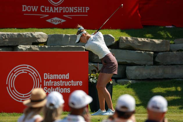 Dow Championship Midland, MI - JUNE 13: Nelly Korda of the United States hits from the 18th tee during the third round of the Dow Championship at Midland Country Club on June 13, 2026 in Midland, Michigan. Midland Michigan United States  Copyright: xAmyxLemusx originalFilename:lemus-dowchamp260613_npQLZ.jpg