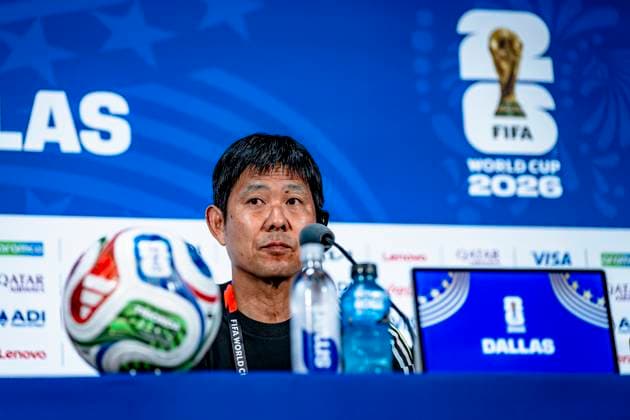 DALLAS - Japan national team, Nationalteam coach Hajime Moriyasu during the 2026 World Cup, Japan press conference, PK, Pressekonferenz and pitch check at AT&T Stadium on June 13, 2026, in Dallas, United States. (Photo by Stefan Koops EYE4IMAGES DeFodi Images) -