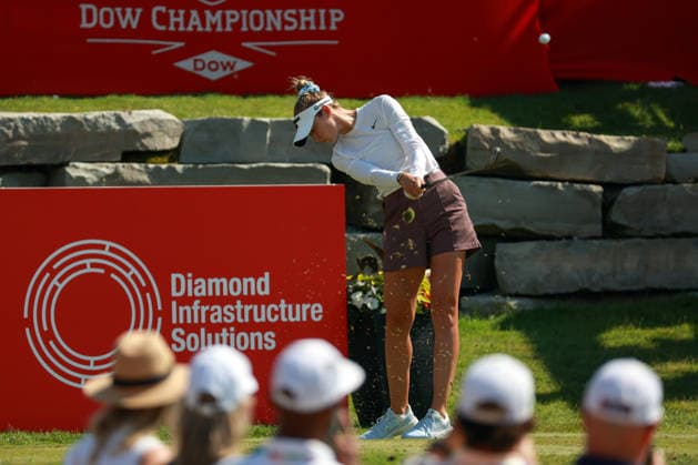 Dow Championship Midland, MI - JUNE 13: Nelly Korda of the United States hits from the 18th tee during the third round of the Dow Championship at Midland Country Club on June 13, 2026 in Midland, Michigan. Midland Michigan United States  Copyright: xAmyxLemusx originalFilename:lemus-dowchamp260613_npiGo.jpg