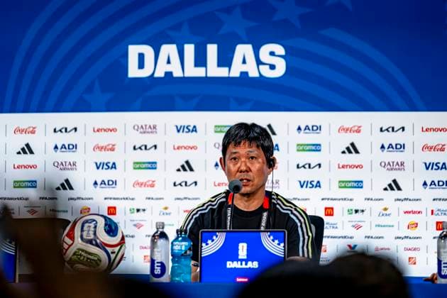 DALLAS - Japan national team, Nationalteam coach Hajime Moriyasu during the 2026 World Cup, Japan press conference, PK, Pressekonferenz and pitch check at AT&T Stadium on June 13, 2026, in Dallas, United States. (Photo by Stefan Koops EYE4IMAGES DeFodi Images) -