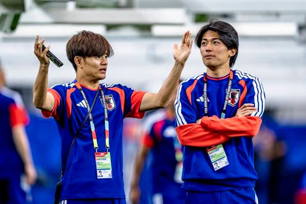 DALLAS - (lr) Takefusa Kubo of Japan and Keito Nakaruma of Japan during the 2026 World Cup, Japan s press conference, PK, Pressekonferenz and pitch check at AT&T Stadium on June 13, 2026, in Dallas, United States. (Photo by Stefan Koops EYE4IMAGES DeFodi Images) -