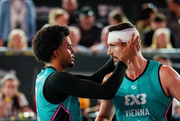 BASKETBALL - FIBA 3x3 World Tour VIENNA,AUSTRIA,13.JUN.26 - BASKETBALL - FIBA 3x3 World Tour. Image shows Steven Kaltenbrunner and Toni Blazan (Vienna).  GEPAxpictures xEdgarxEisner