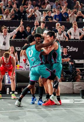 BASKETBALL - FIBA 3x3 World Tour VIENNA,AUSTRIA,13.JUN.26 - BASKETBALL - FIBA 3x3 World Tour. Image shows the rejoicing of Vienna.  GEPAxpictures xEdgarxEisner