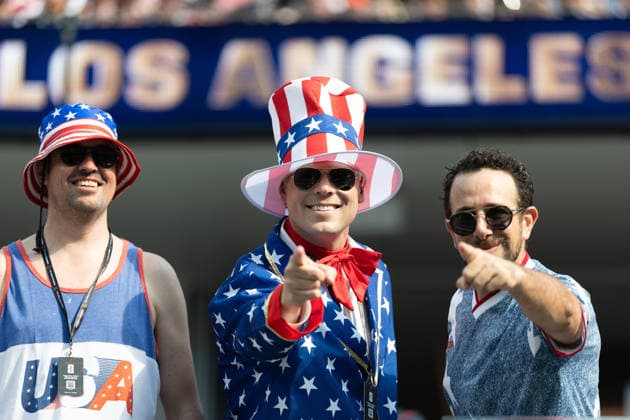 INGLEWOOD, CA - JUNE 12: USA fans seen before the FIFA World Cup, WM, Weltmeisterschaft, Fussball 2026 Group D match between USA and Paraguay on June 12, 2026 at Los Angeles Stadium in Inglewood, CA. (Photo by Karl Anderson Icon Sportswire) SOCCER: JUN 12 FIFA World Cup 26 Group D - USA vs Paraguay EDITORIAL USE ONLY Icon272260612023