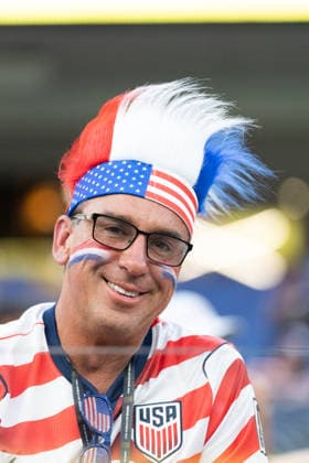 INGLEWOOD, CA - JUNE 12: A USA fan seen during the FIFA World Cup, WM, Weltmeisterschaft, Fussball 2026 Group D match between USA and Paraguay on June 12, 2026 at Los Angeles Stadium in Inglewood, CA. (Photo by Karl Anderson Icon Sportswire) SOCCER: JUN 12 FIFA World Cup 26 Group D - USA vs Paraguay EDITORIAL USE ONLY Icon272260612044