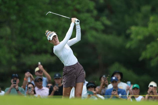 Dow Championship MIDLAND, MICHIGAN - JUNE 13: Nelly Korda of United States of America plays her fairway shot on the 9th hole during the third round of the Dow Championship at Midland Country Club in Midland, Michigan, USA on Saturday, June 13, 2026. Midland Michigan United States  Copyright: xJorgexLemusx originalFilename:lemus-dowchamp260613_nppZq.jpg