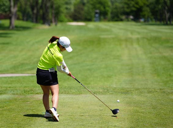 MIDLAND, MI - JUNE 13: LPGA, Golf Damen golfer Ayaka Furue plays her tee shot on the 10th hole on June 13, 2026, during the third round of the LPGA Dow Championship at Midland Country Club in Midland, Michigan. (Photo by Brian Spurlock Icon Sportswire) GOLF: JUN 13 LPGA Dow Championship EDITORIAL USE ONLY Icon26061317