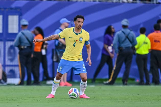 Marquinhos (Brazil) controls the Ball during the FIFA World Cup, WM, Weltmeisterschaft, Fussball 2026 Group C match between Brazil and Morocco at New York New Jersey Stadium on June 13, 2026 in East Rutherford, United States. (Photo by Harry Langer DeFodi Images) -